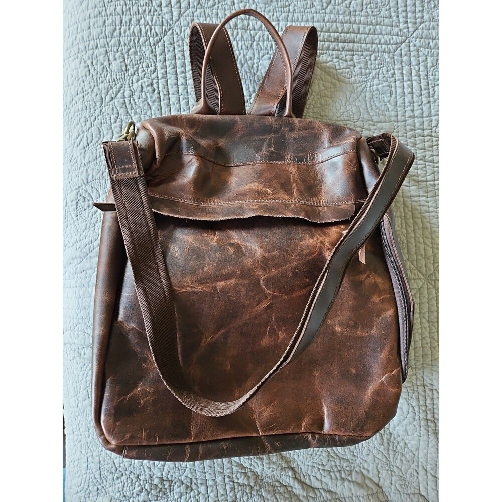 Crescent Leather Backpack Dark Brown Travel Rucksack Laptop Bag Unisex 16x14x6